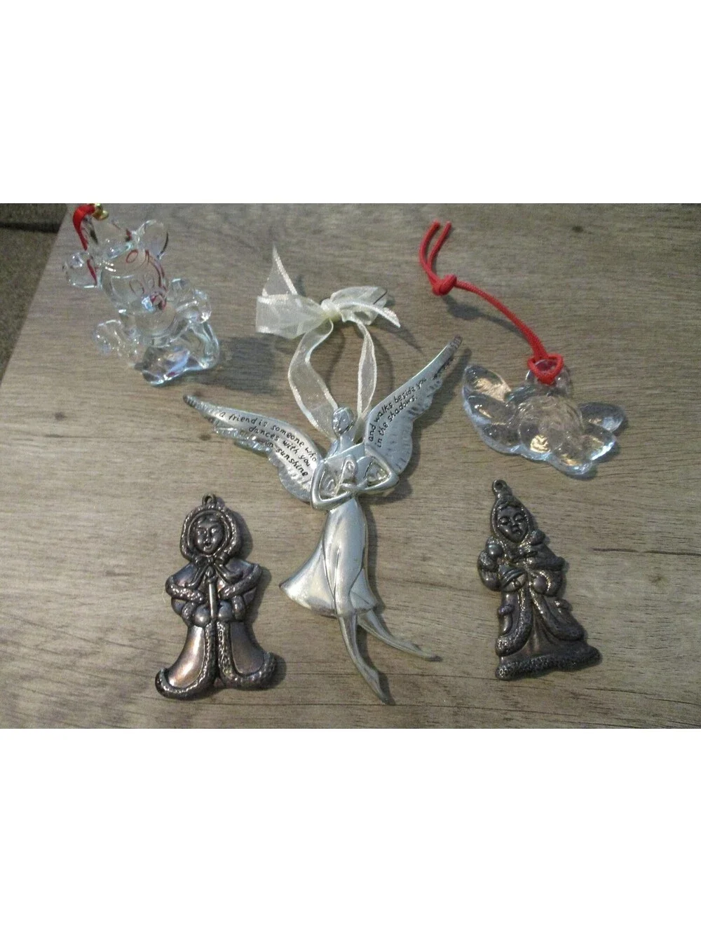 Vintage Elegant Silver Pewter and Crystal Style Christmas Ornament Lot 5pc